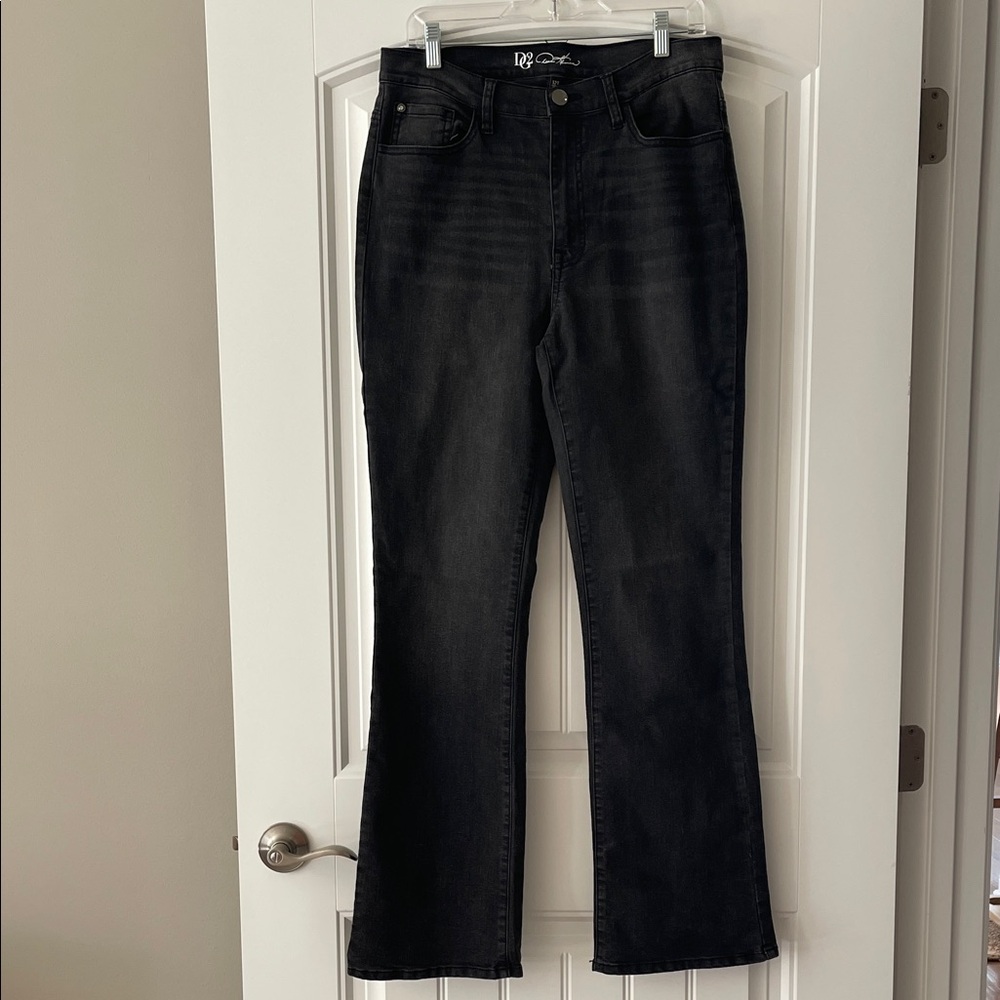 DG2 Diane Gilman Womens Black Denim Flare Wide‎ Leg Jeans 12T